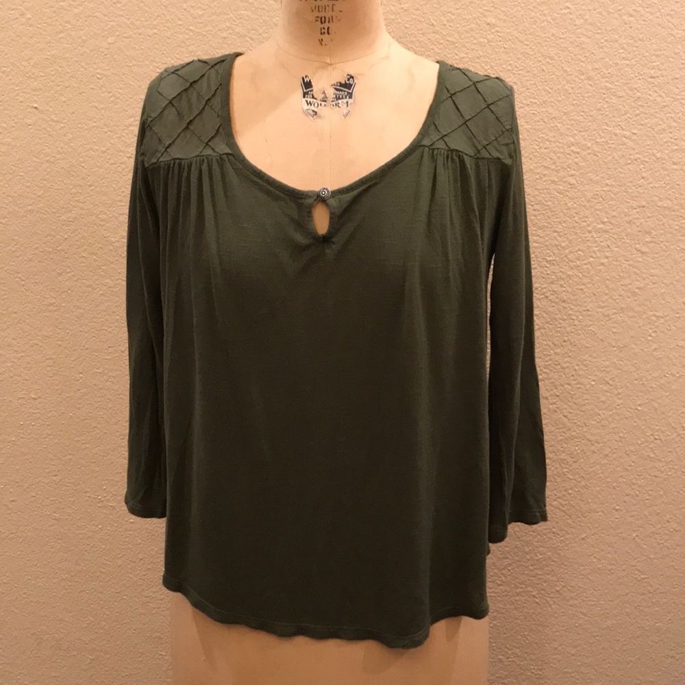 Olive Green Lucky Brand 3/4 Sleeve Top M